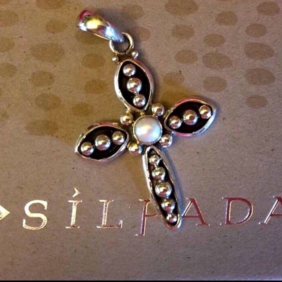 Silpada Vintage Sterling Silver Pearl Cross Pendant & Thick Chain Necklace - Picture 4 of 6